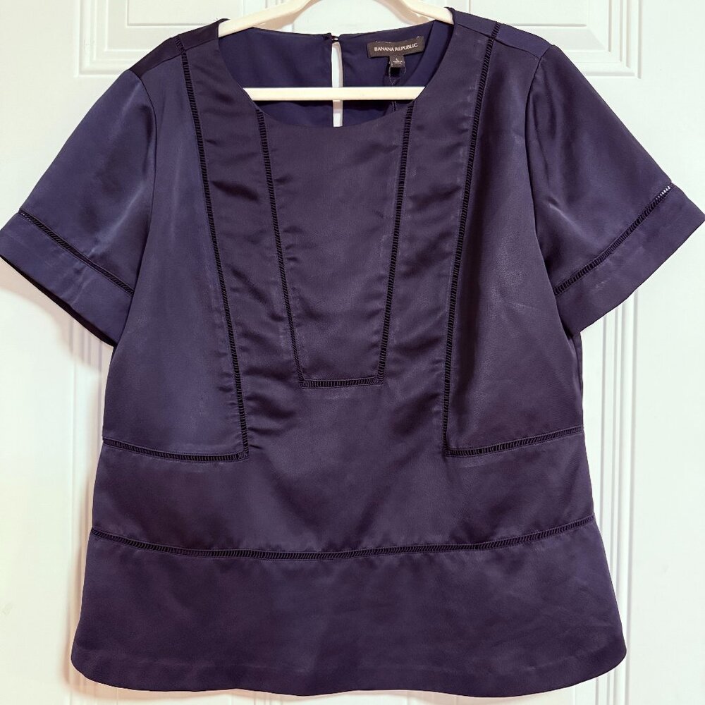 Banana Republic Black Blouse SZ Large Polyblend Princess Career Chicโ Structured